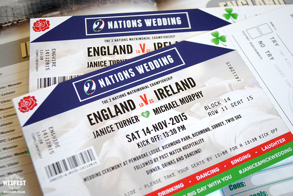 rugby ticket wedding invites