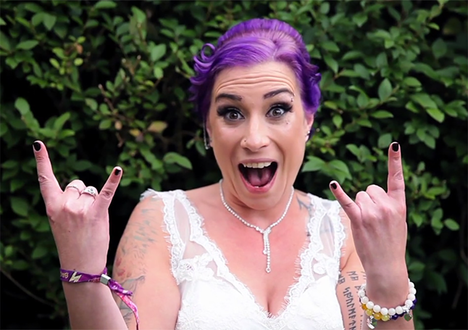 purple hair rock n roll bride