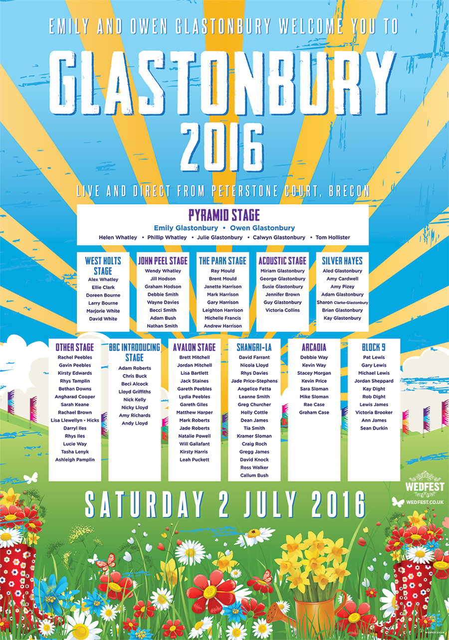 glastonbury festival wedding table seating plan