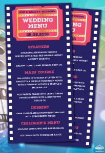 cinema movie themed wedding menu