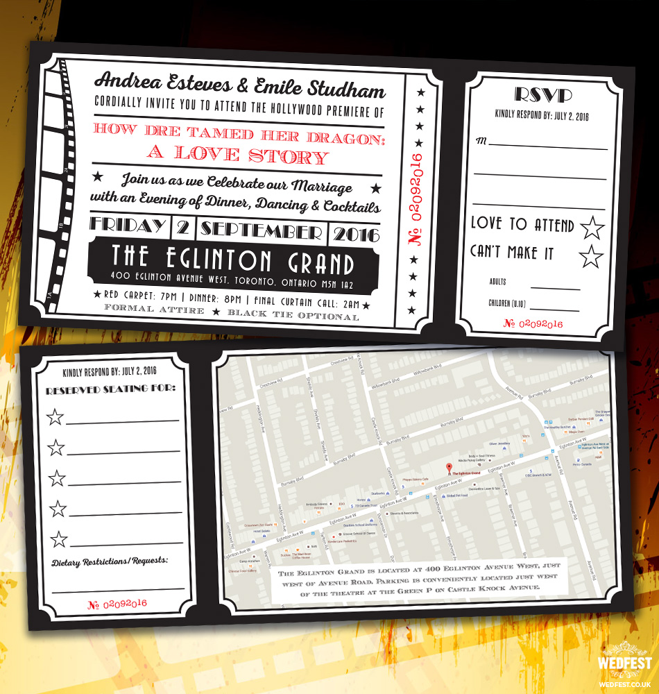 cinema ticket wedding invites