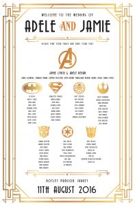 gatsby superhero wedding table seating plan