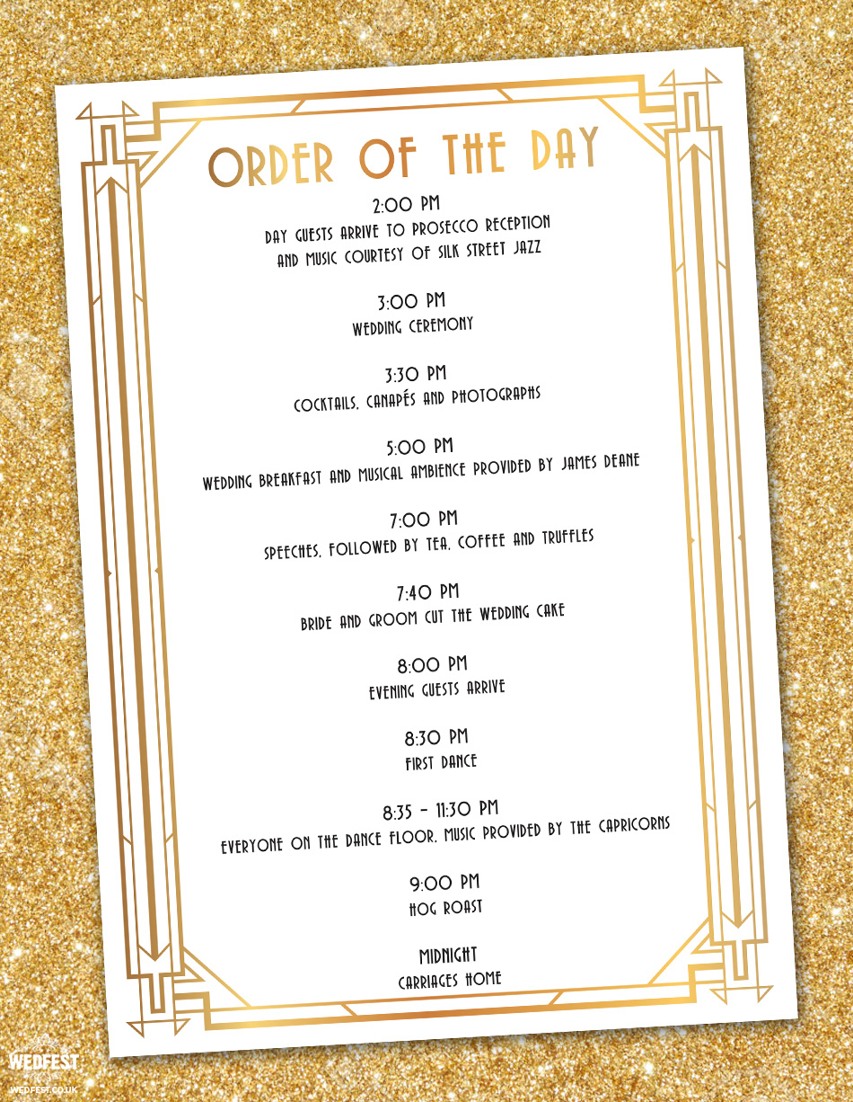 gatsby wedding order of service