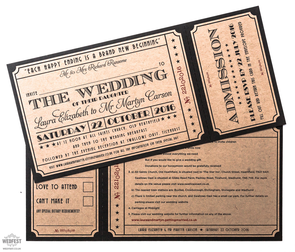 kraft card ticket wedding invitations