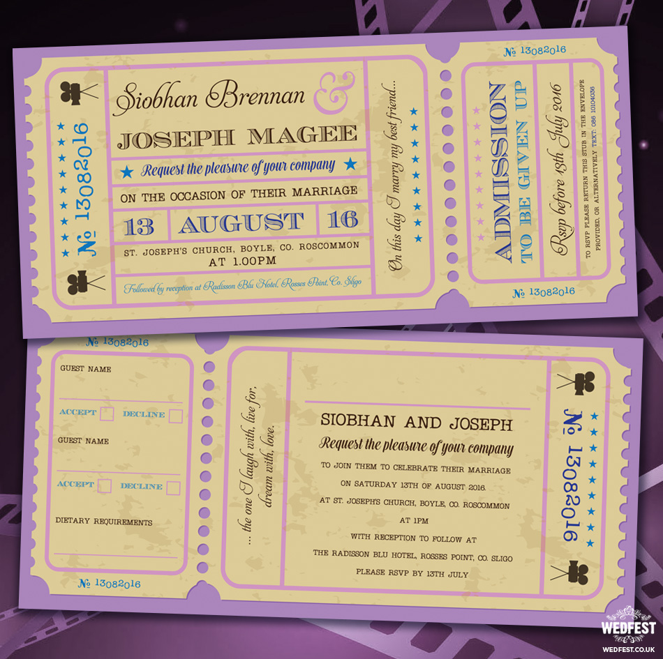 movie cinema ticket wedding invitations