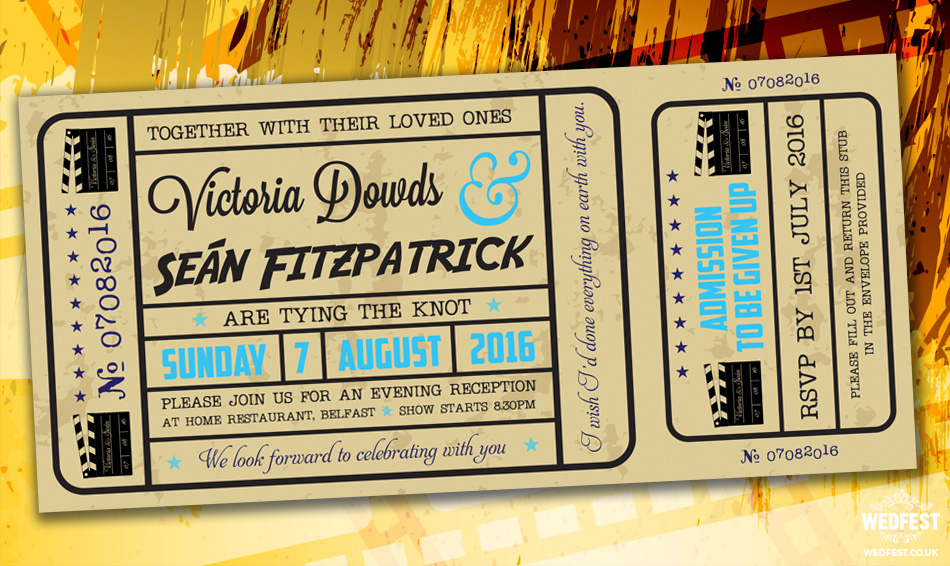 vintage movie cinema ticket wedding invitations