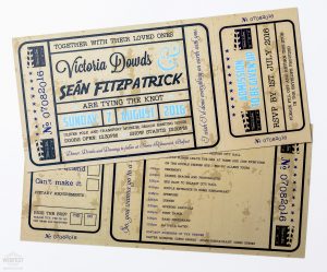 vintage style shabby chic cinema ticket wedding invite