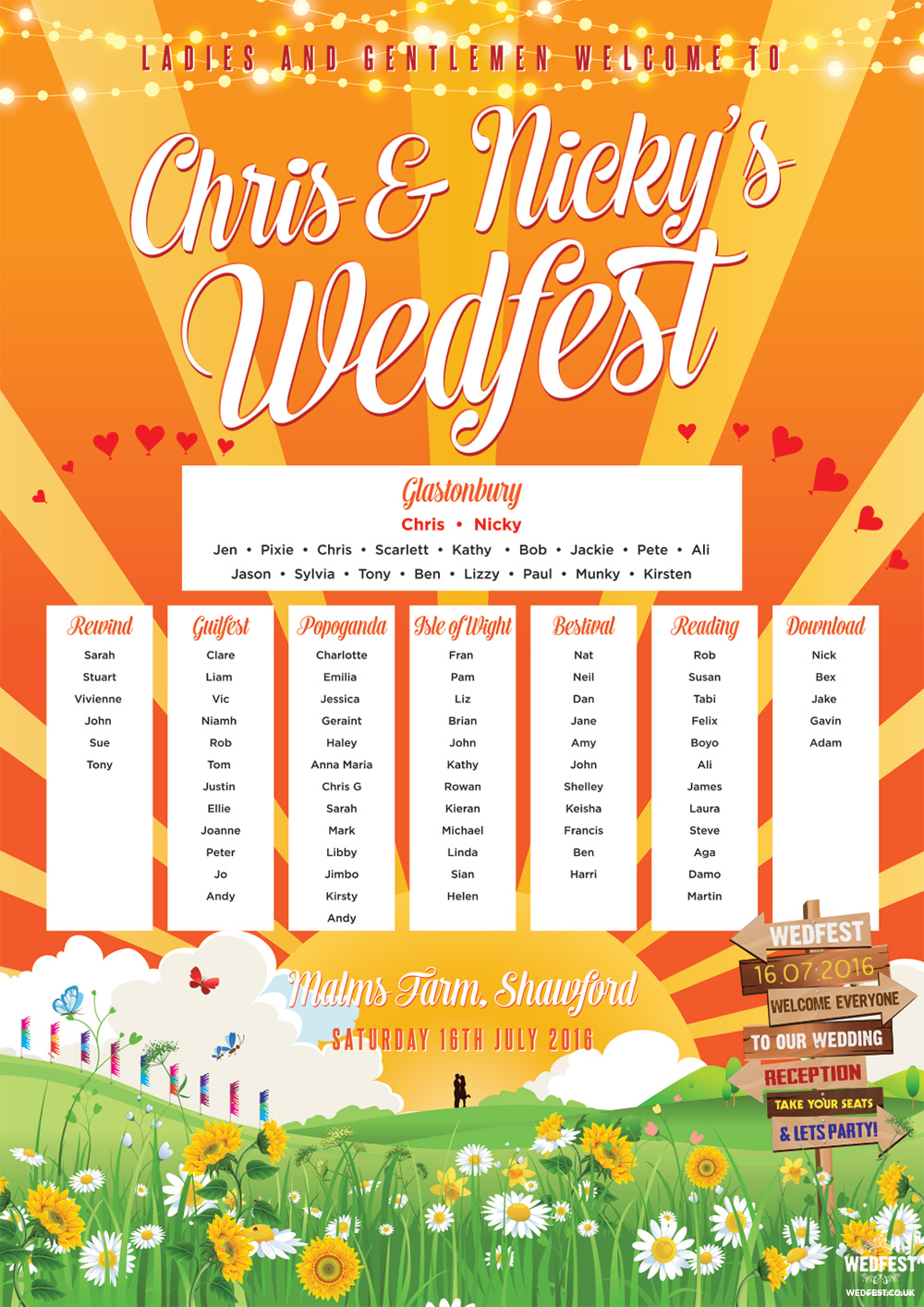 chris nicky wedfest festival wedding table plan