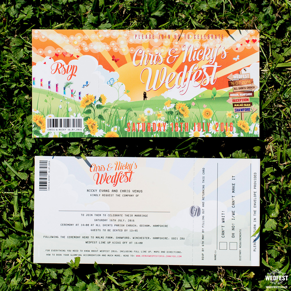 festival ticket wedding invite