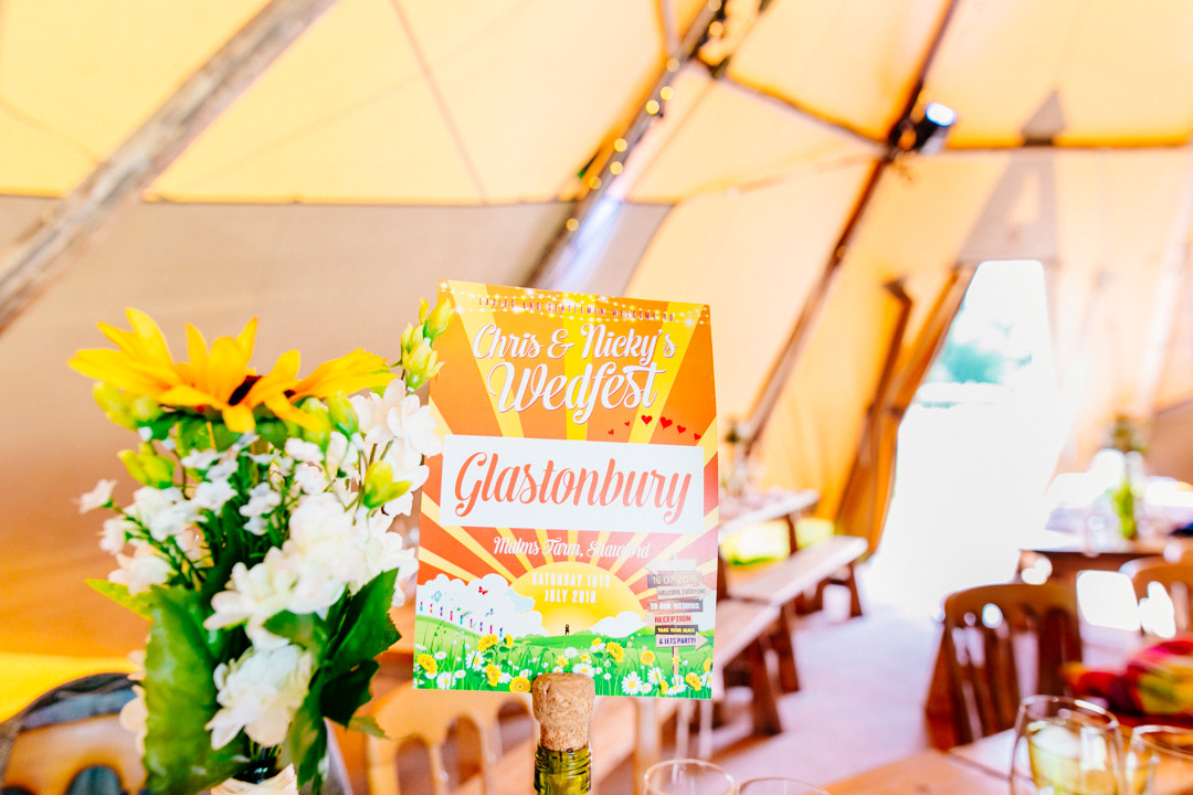 festival wedding table name cards - glastonbury festival