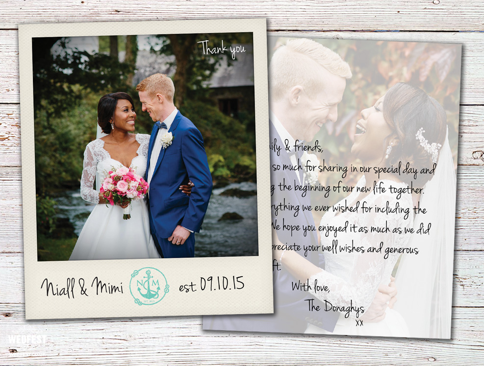 personalised polaroid photo wedding thank you cards