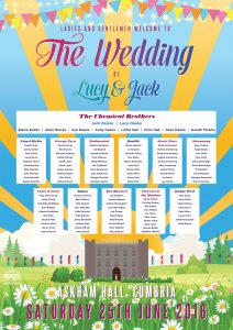 askham hall cumbria festival boho wedding seating plan