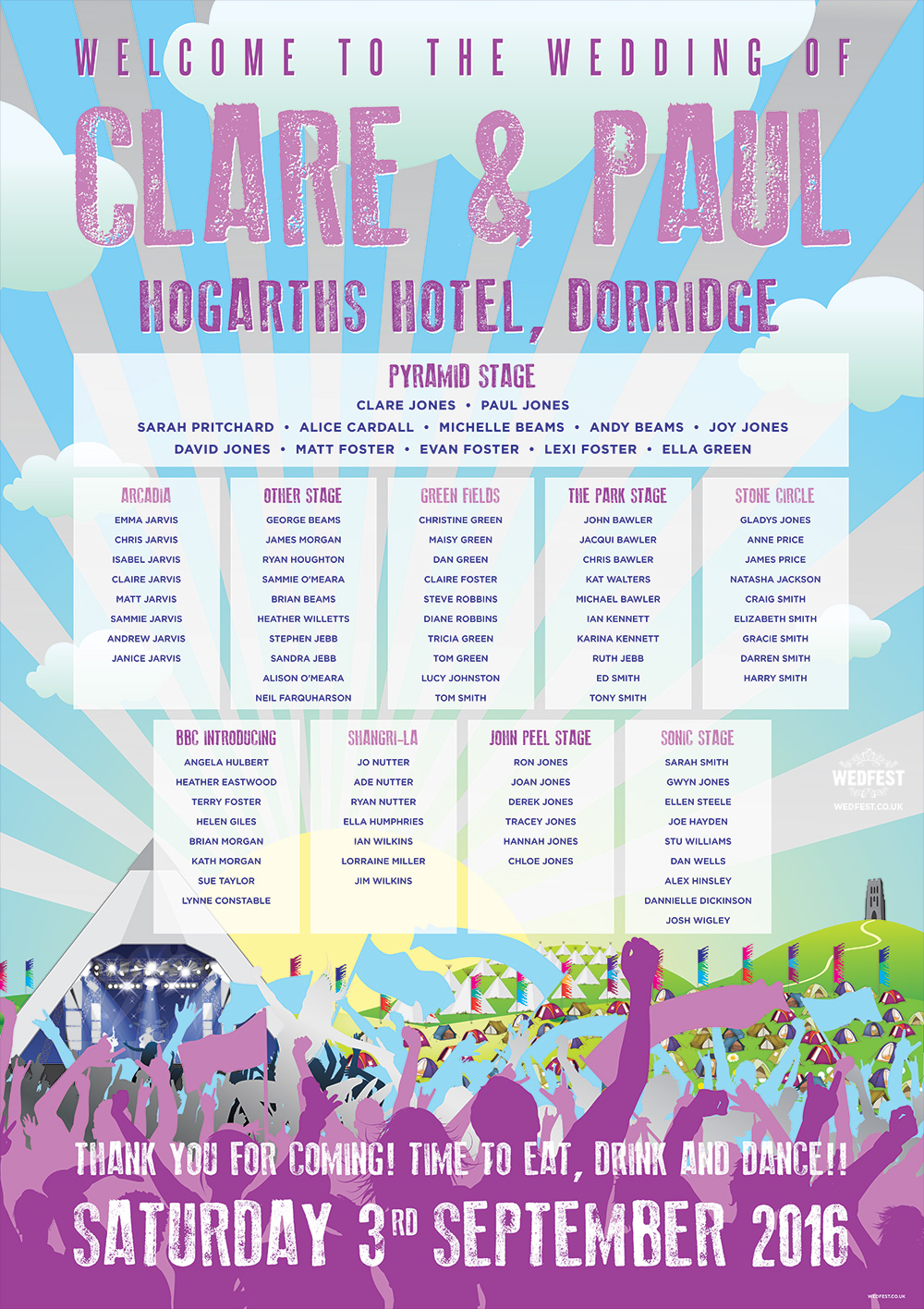 glastonbury stages wedding table plan hogarths hotel dorridge