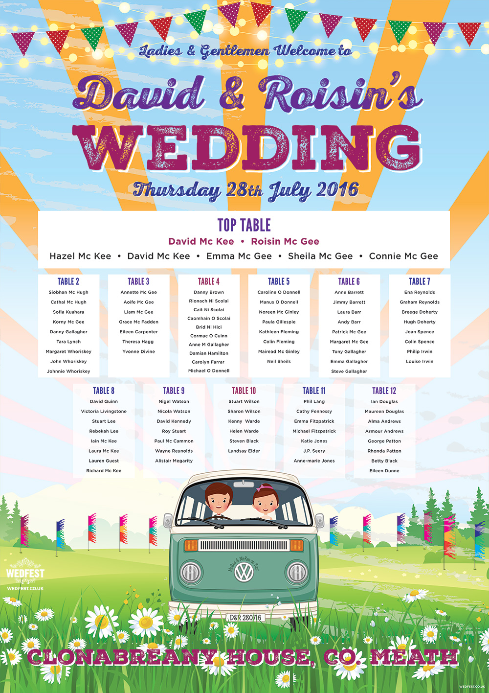 vw campervan festival wedding clonanbreany house meath seating plan