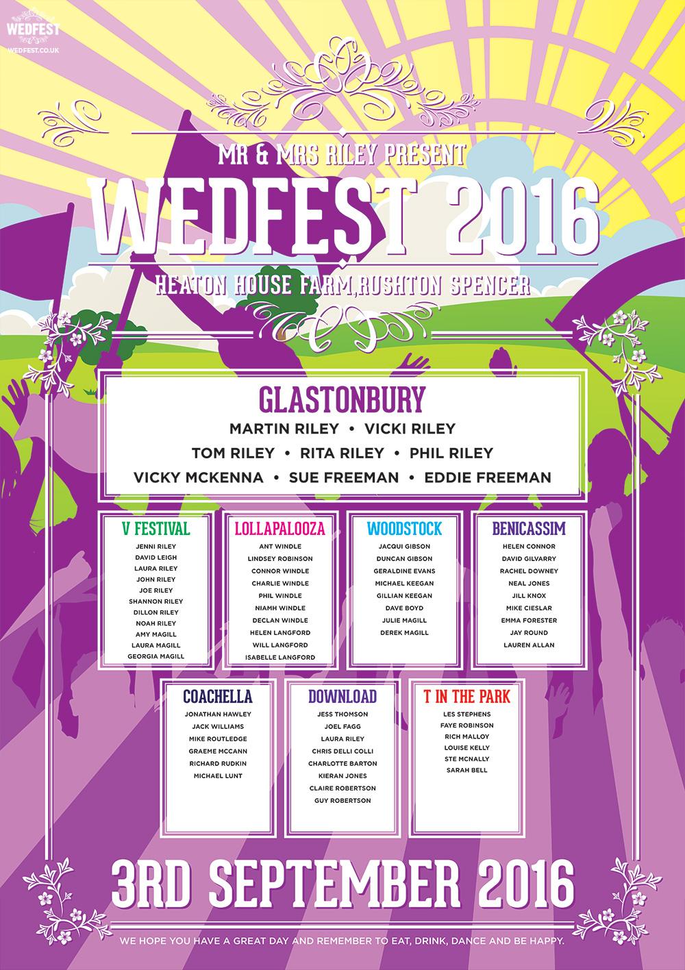 Wedfest Wedding table seating plan Heaton House Farm