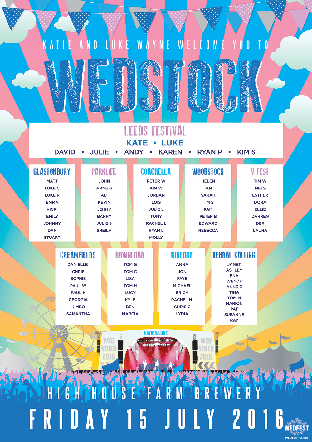 wedstock festival wedding table plan - High House Farm Brewery