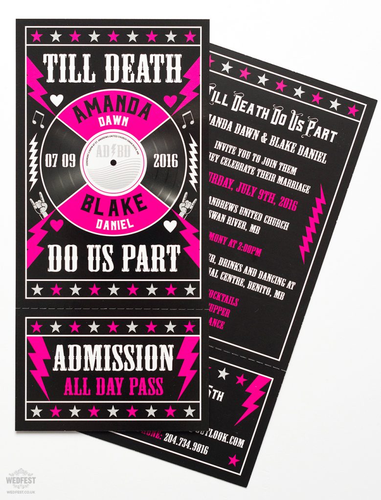 till death do us part rock n-roll wedding invite