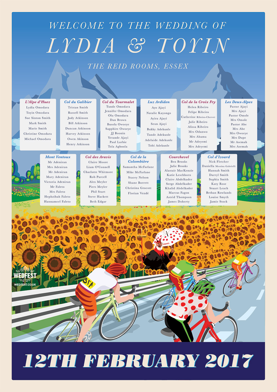 Tour de France cycling wedding table seating plan