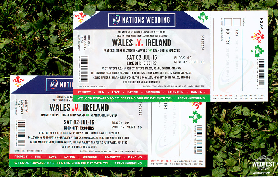 rugby themed ticket wedding invitations