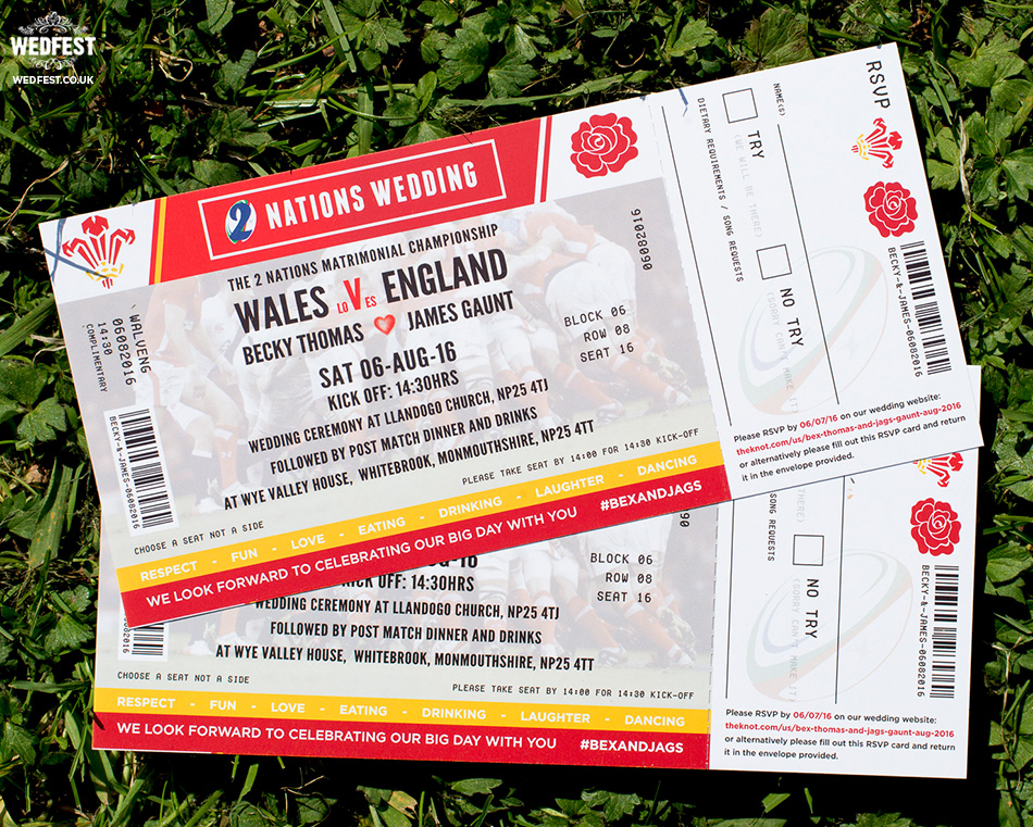 wales vs england rugby ticket wedding invitations