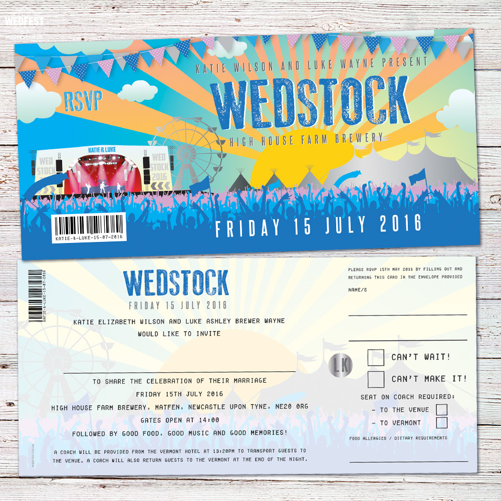 wedstock wedfest festival wedding invitations