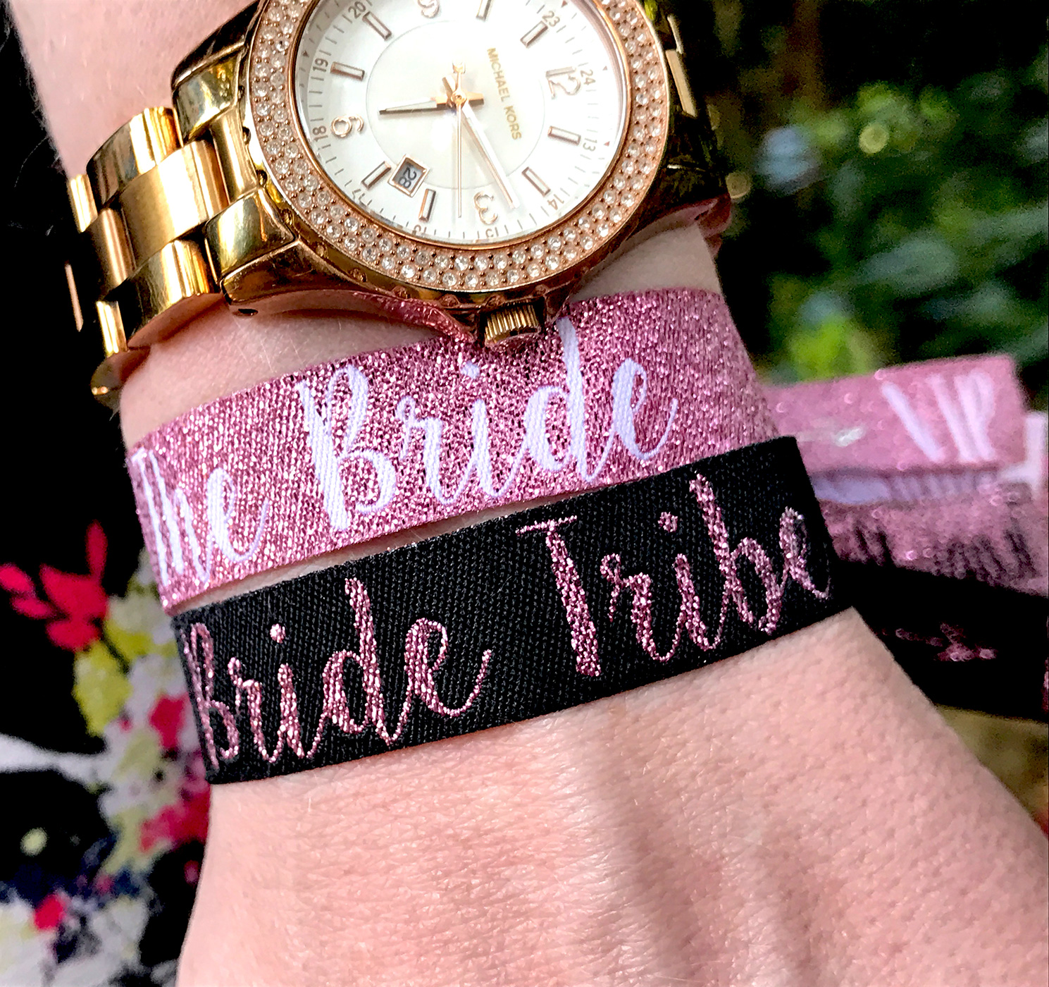 rose gold bride tribe hen party wristbands