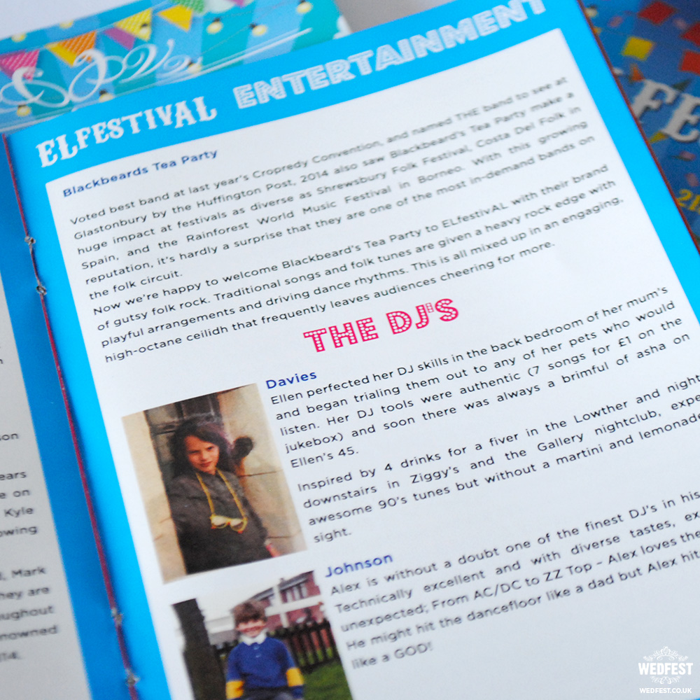 elfestival wedding programme guide booklet