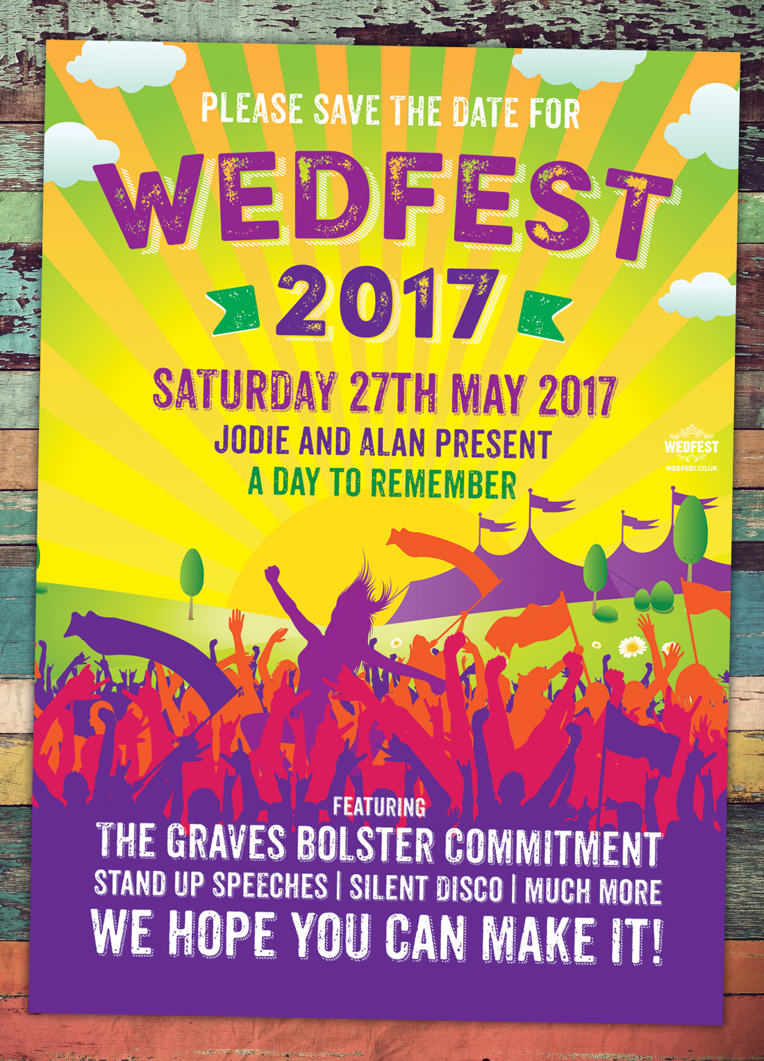 summer wedfest festival wedding save the date