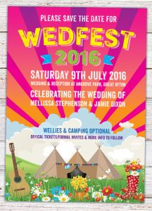 tipi festival wedding wedfest save the date cards