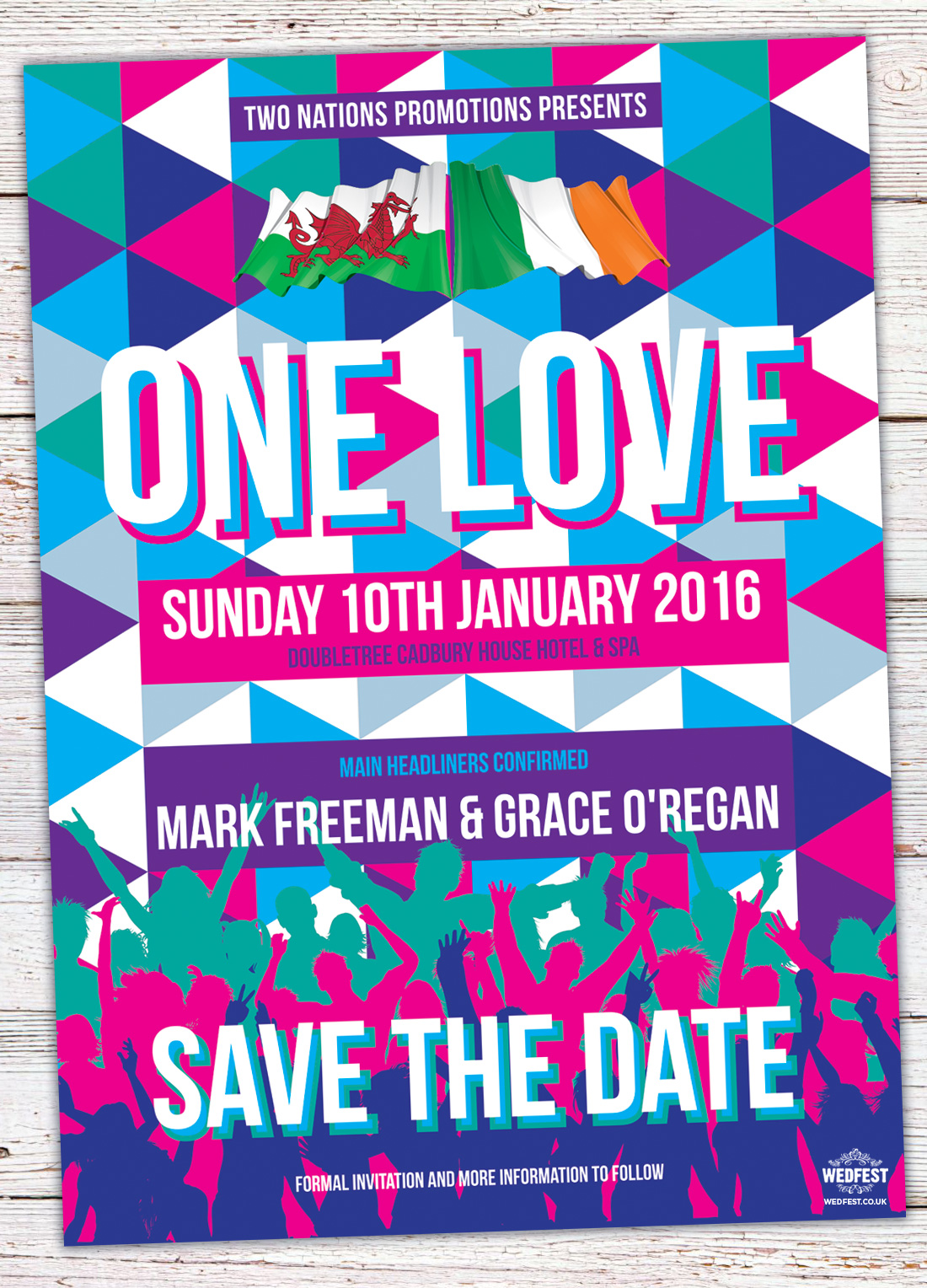 triangle geometric music-festival wedding save the date one love