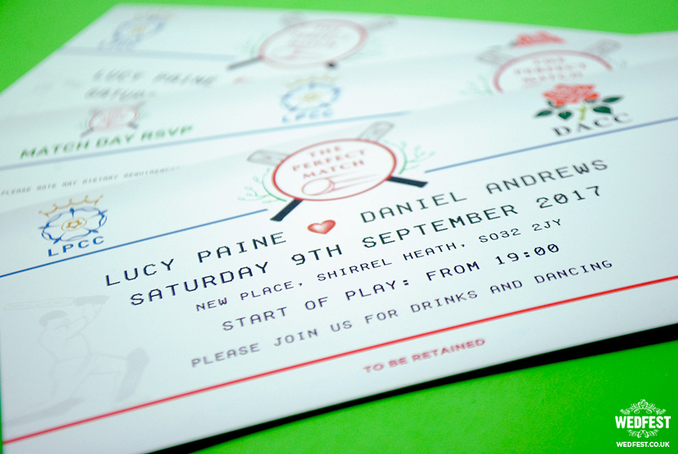 cricket fans wedding invitations