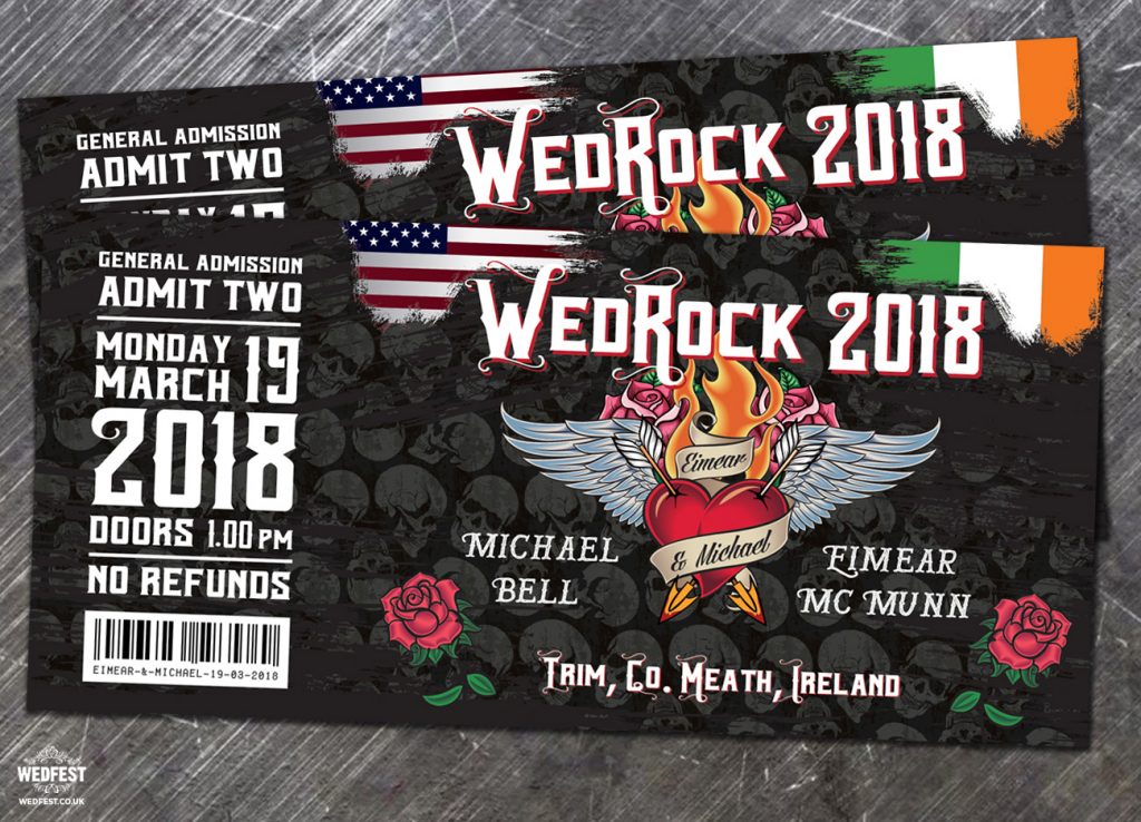 ireland usa rock and roll tattoo theme wedding invite