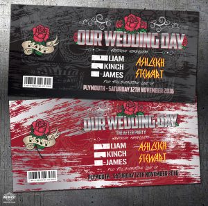 rock concert ticket theme wedding invitations