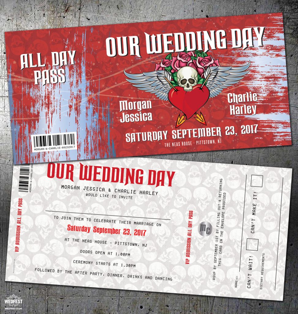 tattoo skulls rock n roll wedding invitation