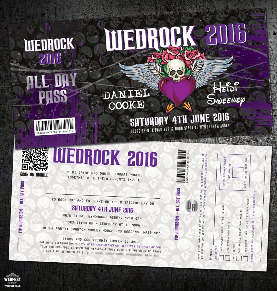 wedrock rocker hard rock-concert ticket wedding invitation