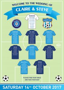 football shirts wedding seating table plan