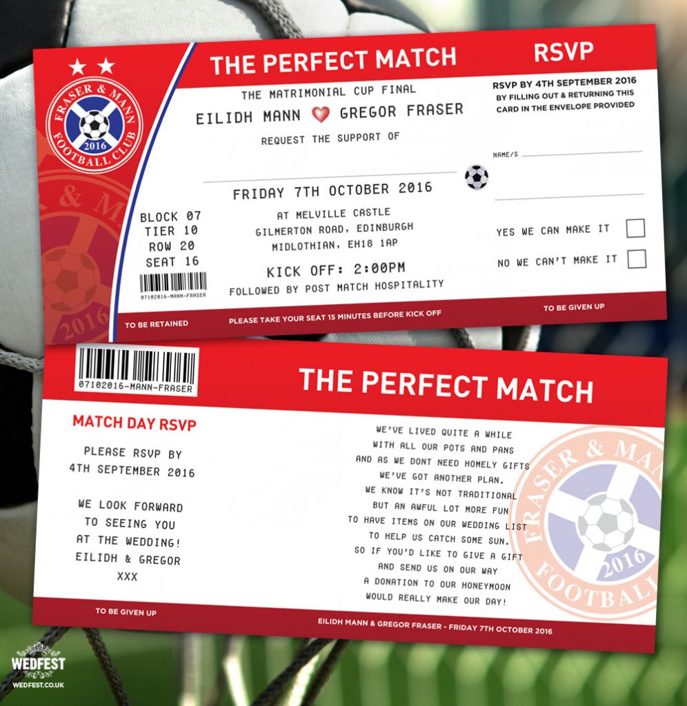 football soccer tickets wedding invitations perfect match