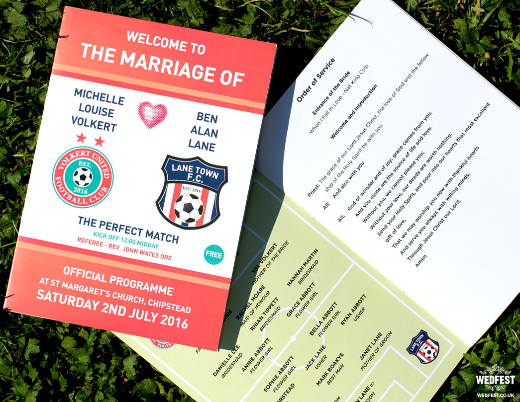 football themed wedding order of service booklets