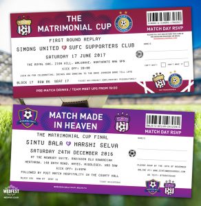match made in heaven football ticket wedding invitation