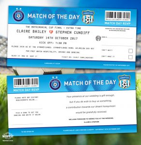 match of the day football ticket wedding invites
