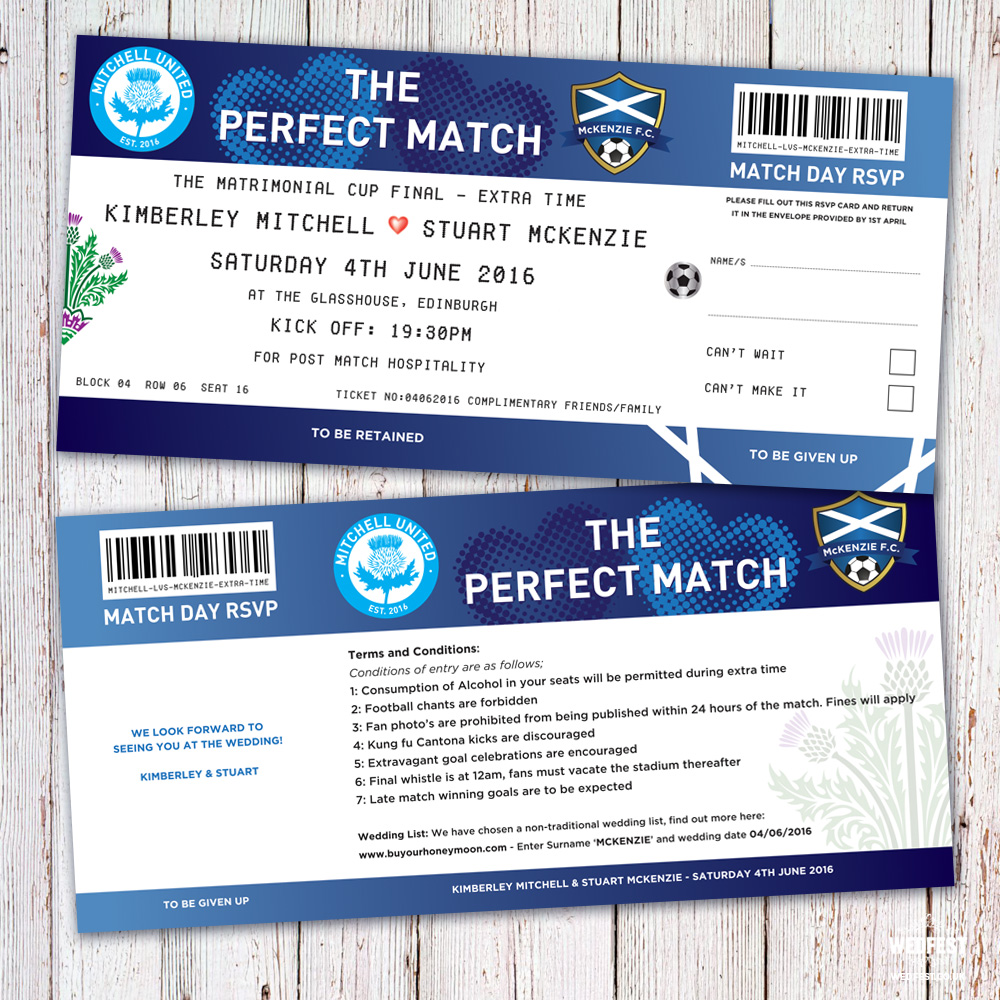 the perfect match football ticket wedding invites