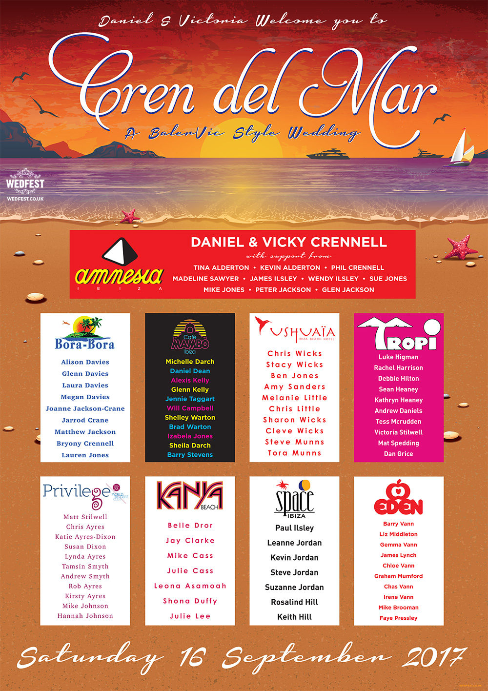 Eivissa ibiza theme wedding table plan