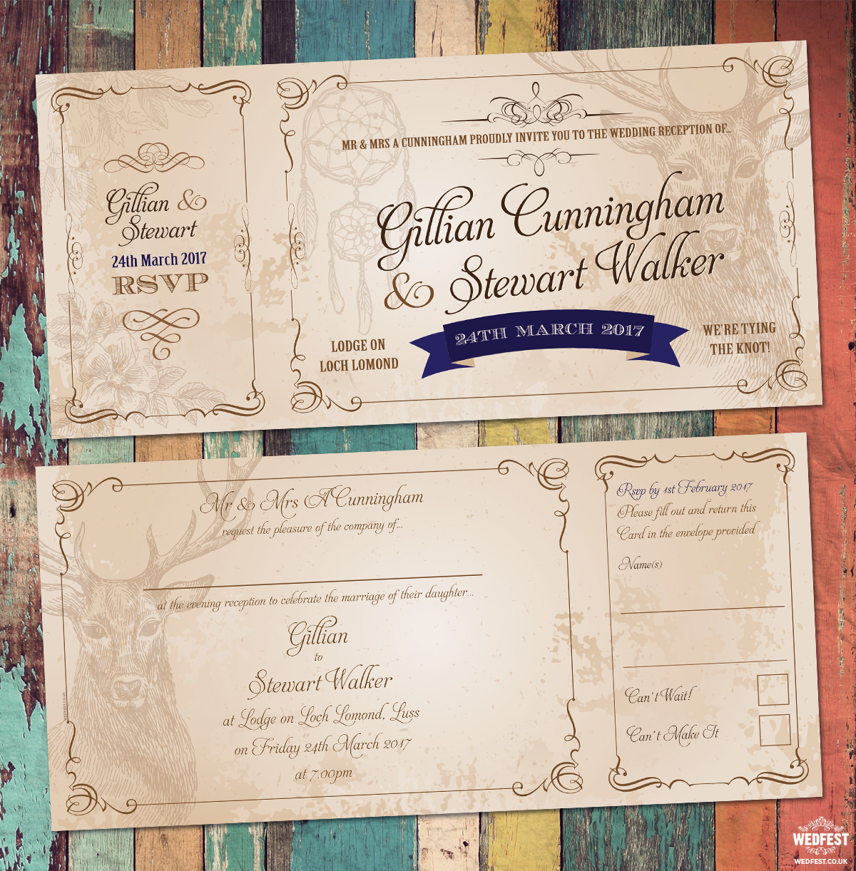 Vintage Ticket Style Wedding Invites