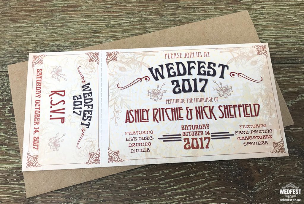 rustic ticket wedding invitations