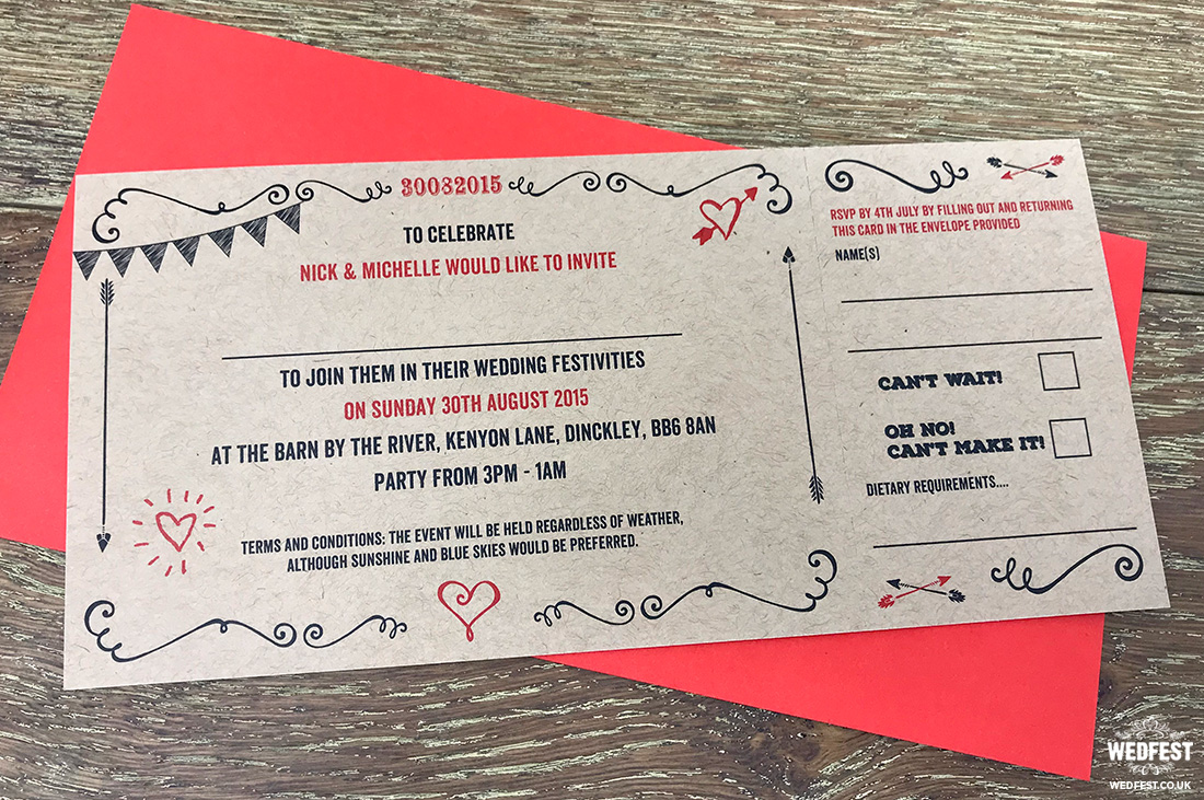 shabby chic kraft card wedding invite