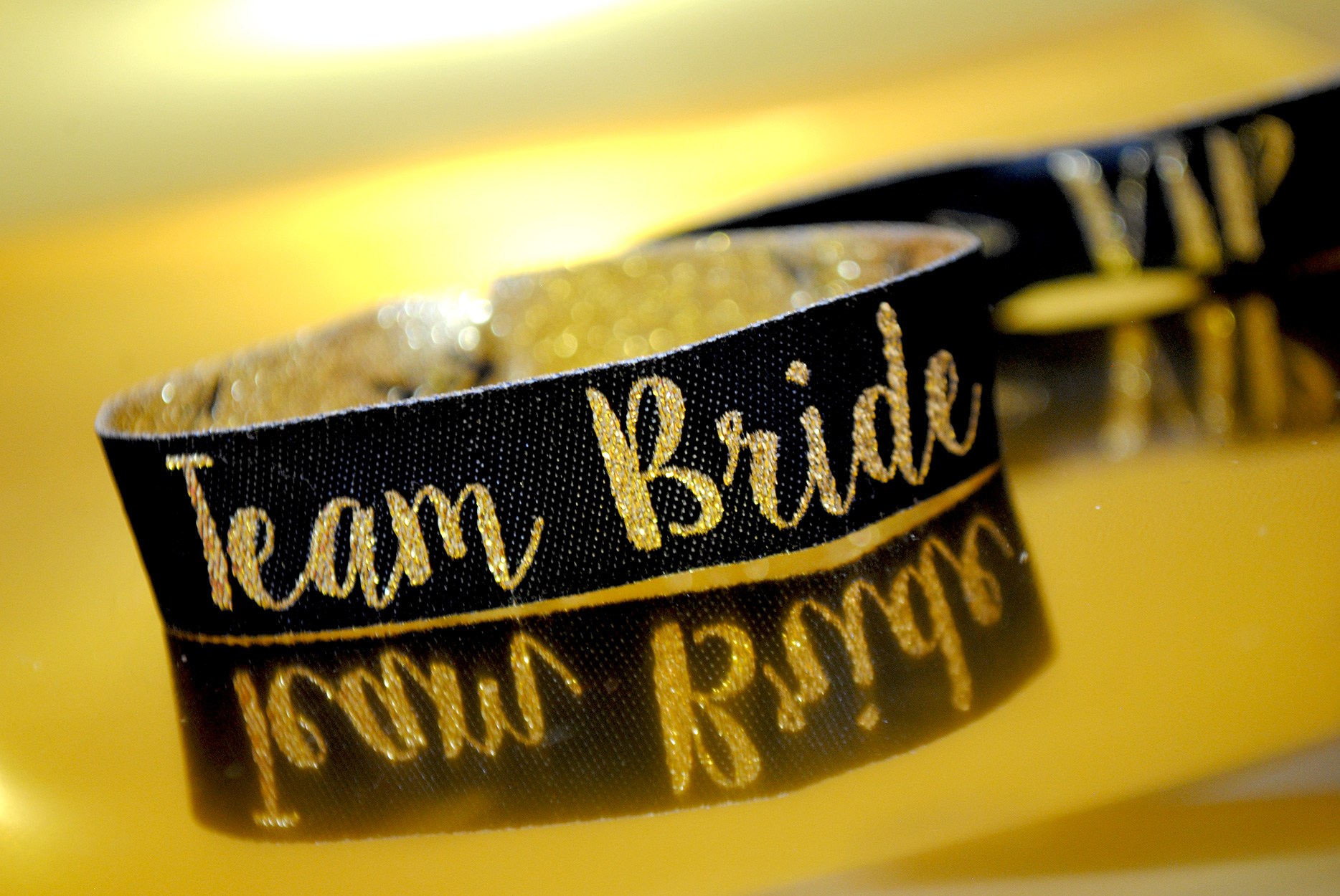 team bride black gold hen party wristbands