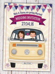 caricature wedding invitation vw van hipster wedding invitation