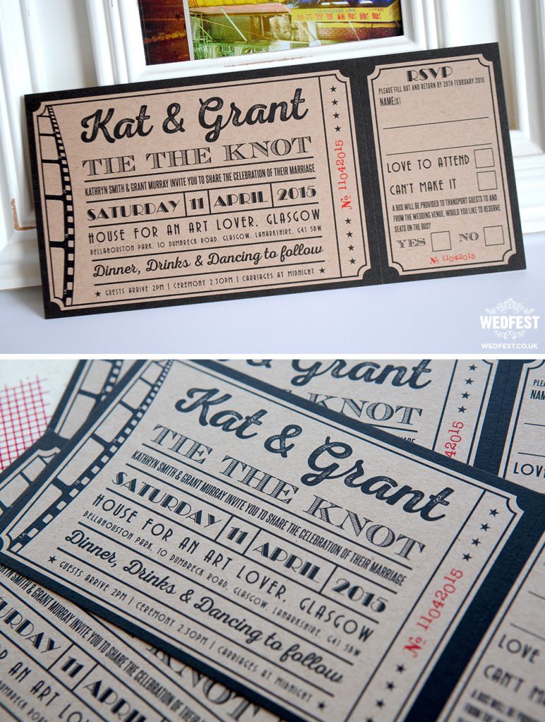 cinema movie ticket wedding invitations ireland