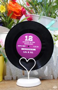customised vinyl record wedding table names numbers