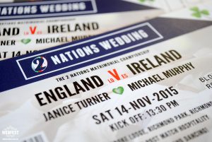 irish ireland wedding rugby ticket wedding invite